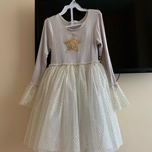 PETITE HAILEY SIZE 8 BEIGE AND GOLD GIRLS DRESS PRE WORN